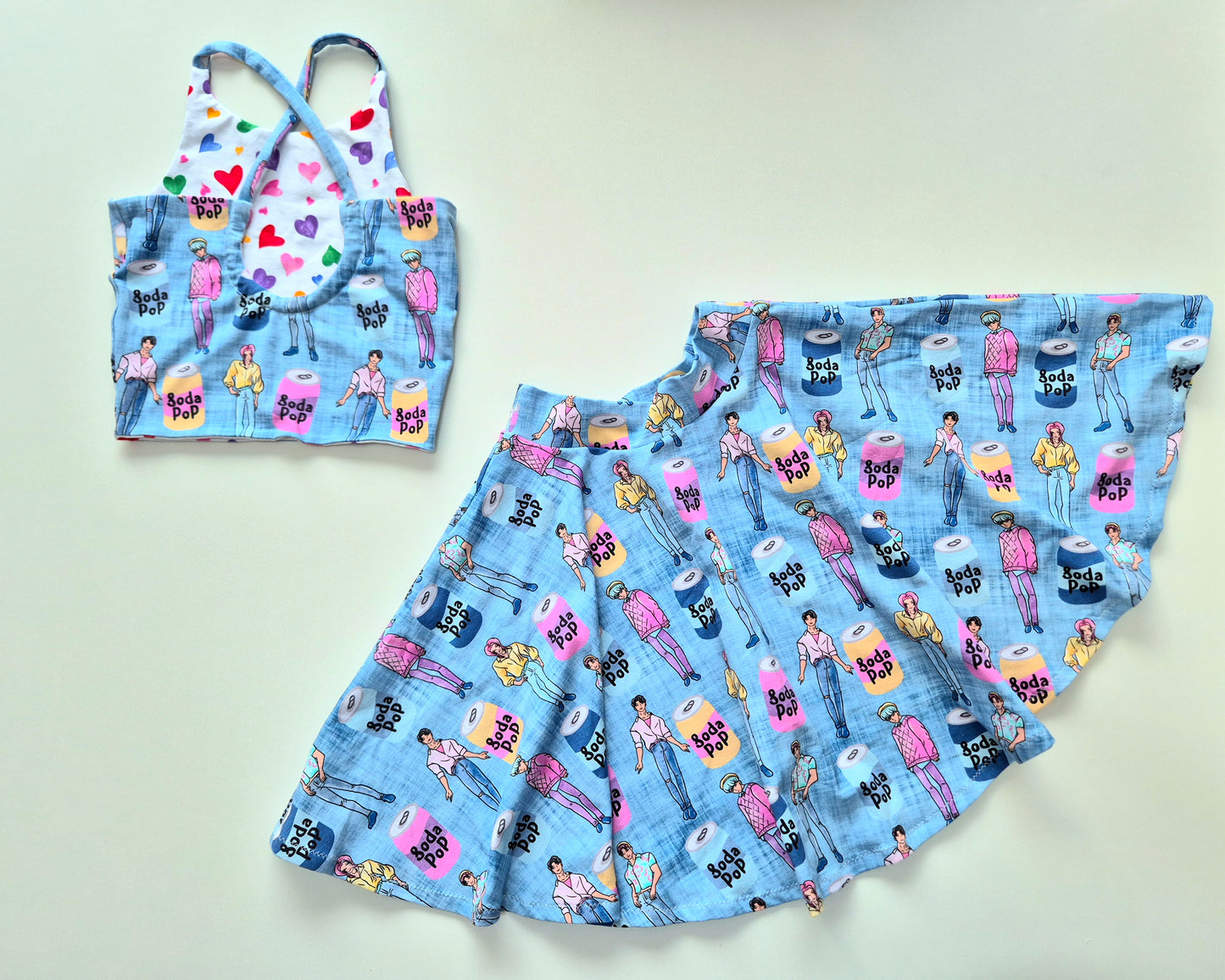 ***SODA pop size 8 tear drop back EXTRA LENGTH crop and standard length skirt