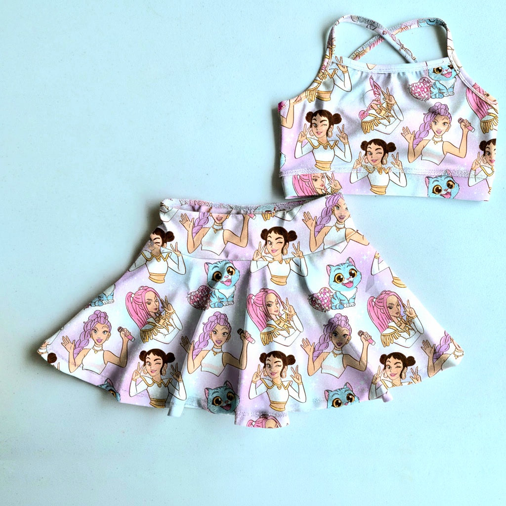 Gymnastics/dance crop and circle skirt with built-in shorts - 95%cotton *6-8WEEK TAT