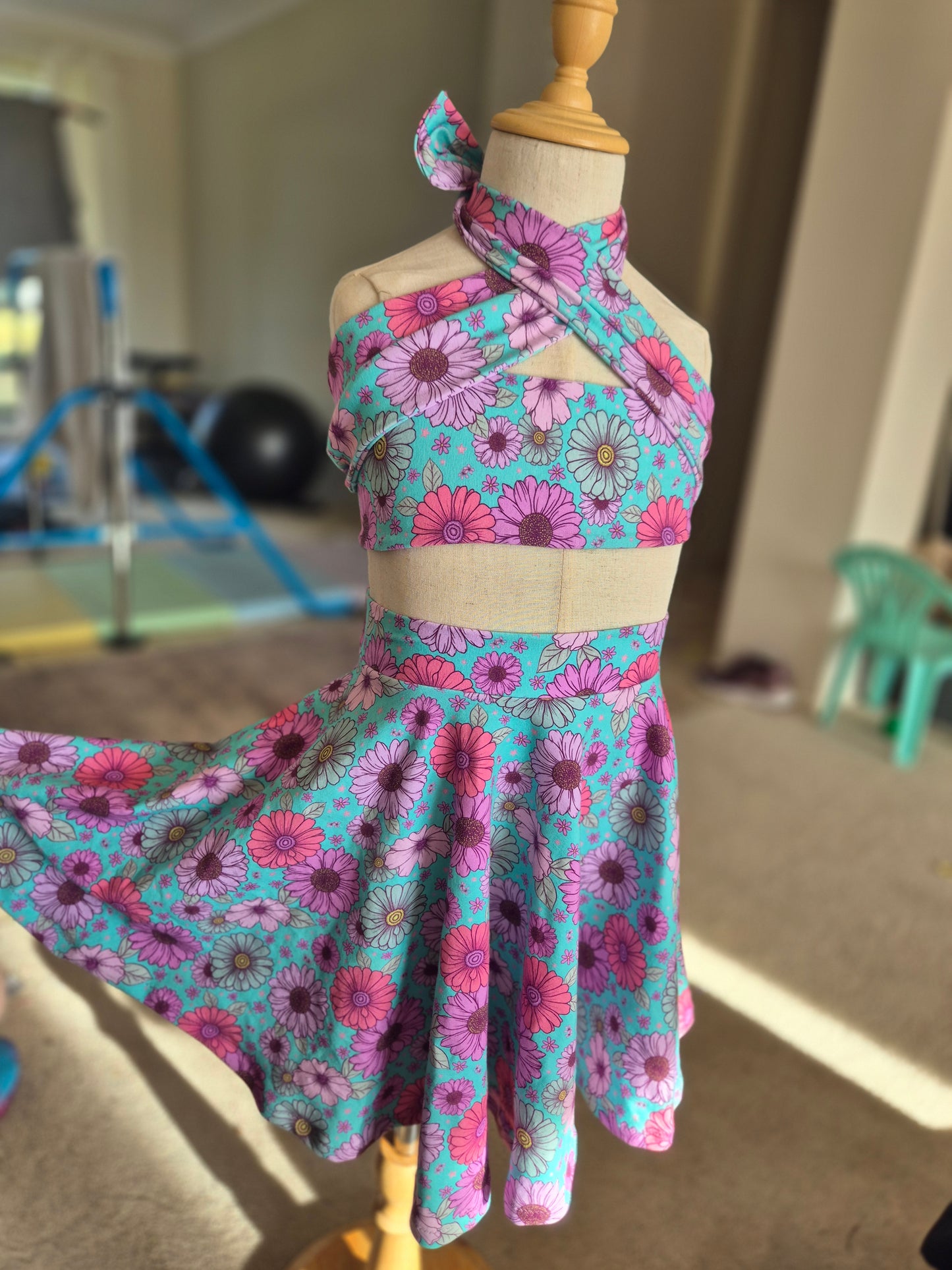 Size 8 circle skirt + OOAK wrap top or head wrap, handmade