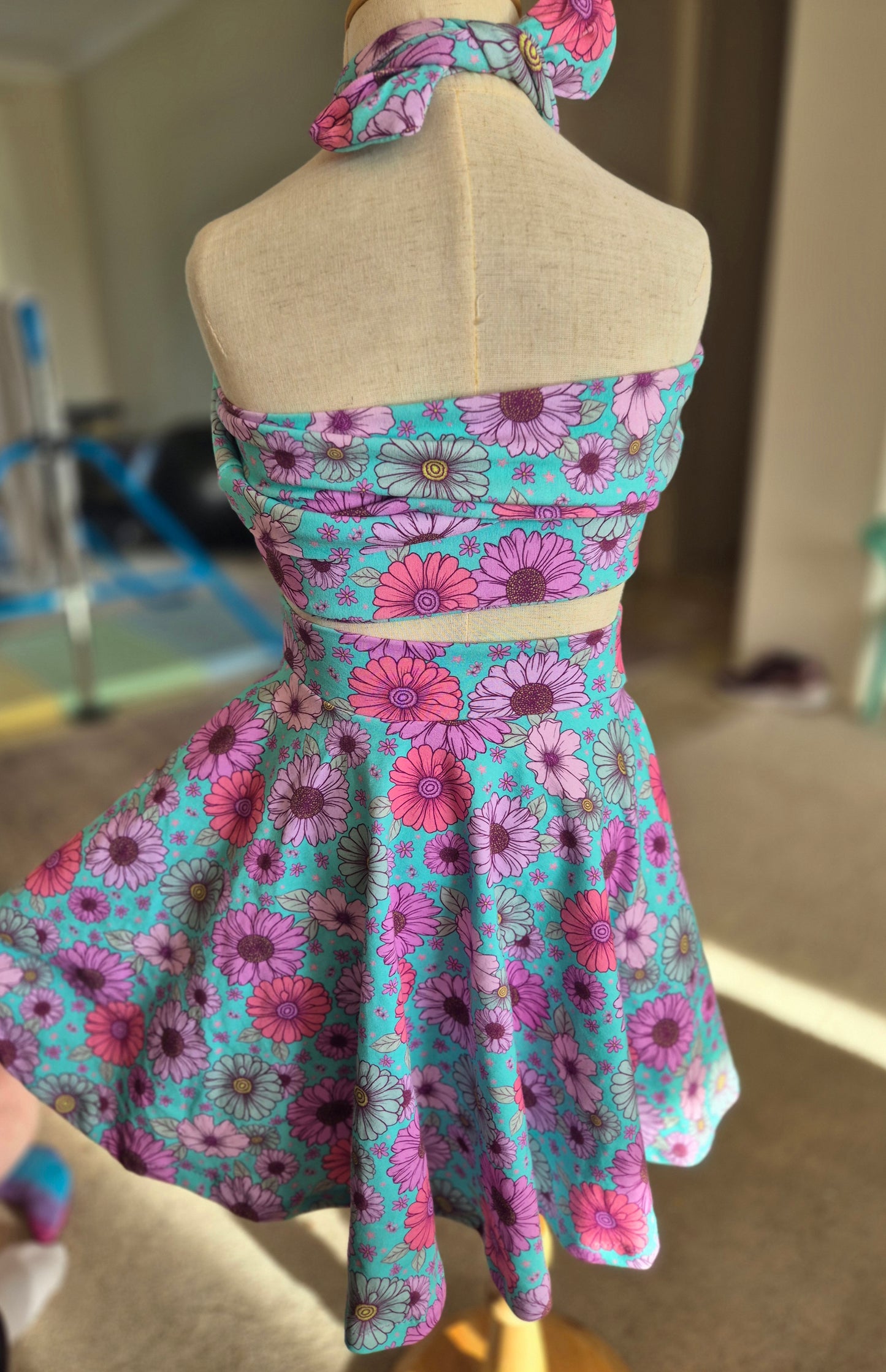 Size 8 circle skirt + OOAK wrap top or head wrap, handmade