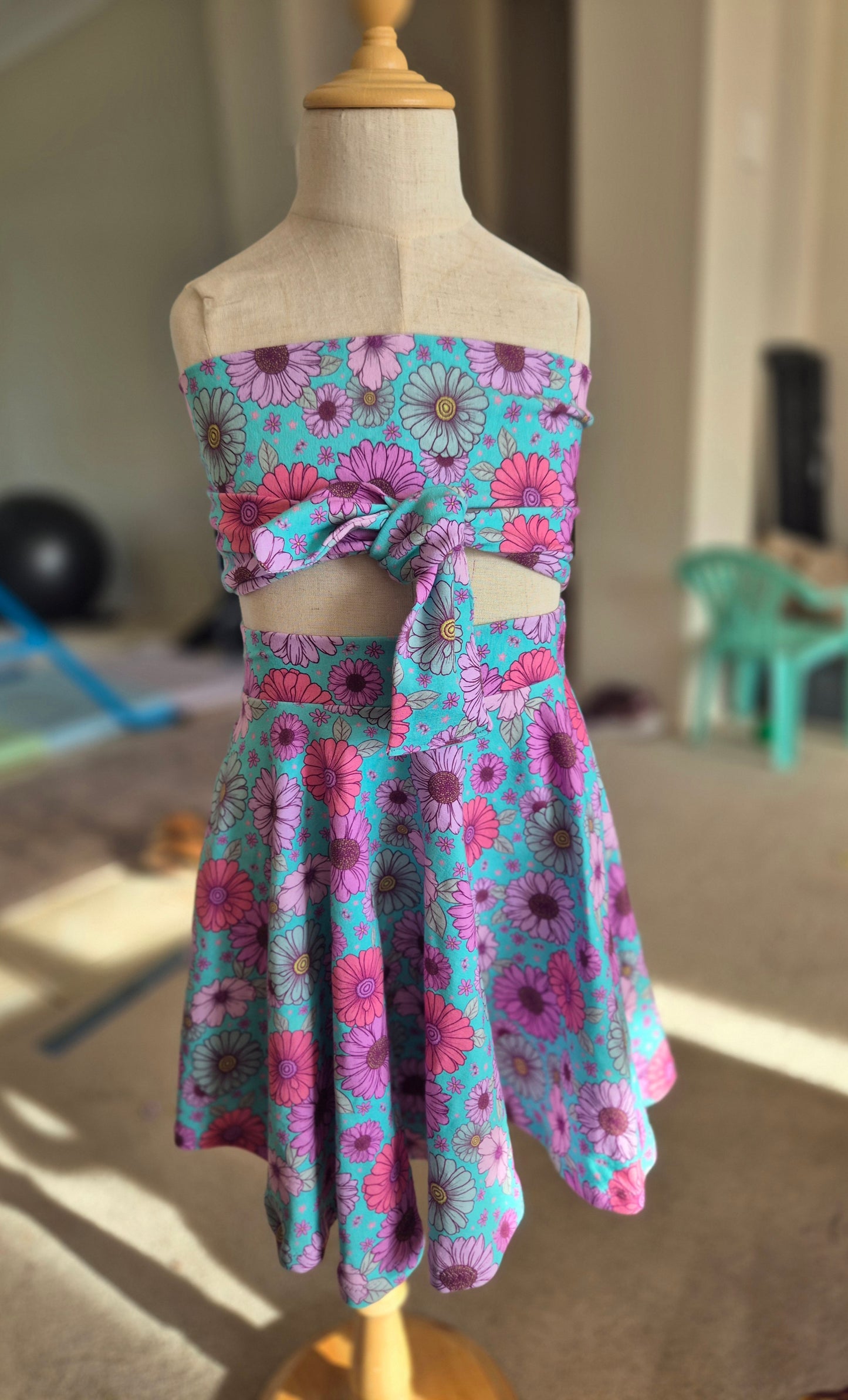 Size 8 circle skirt + OOAK wrap top or head wrap, handmade