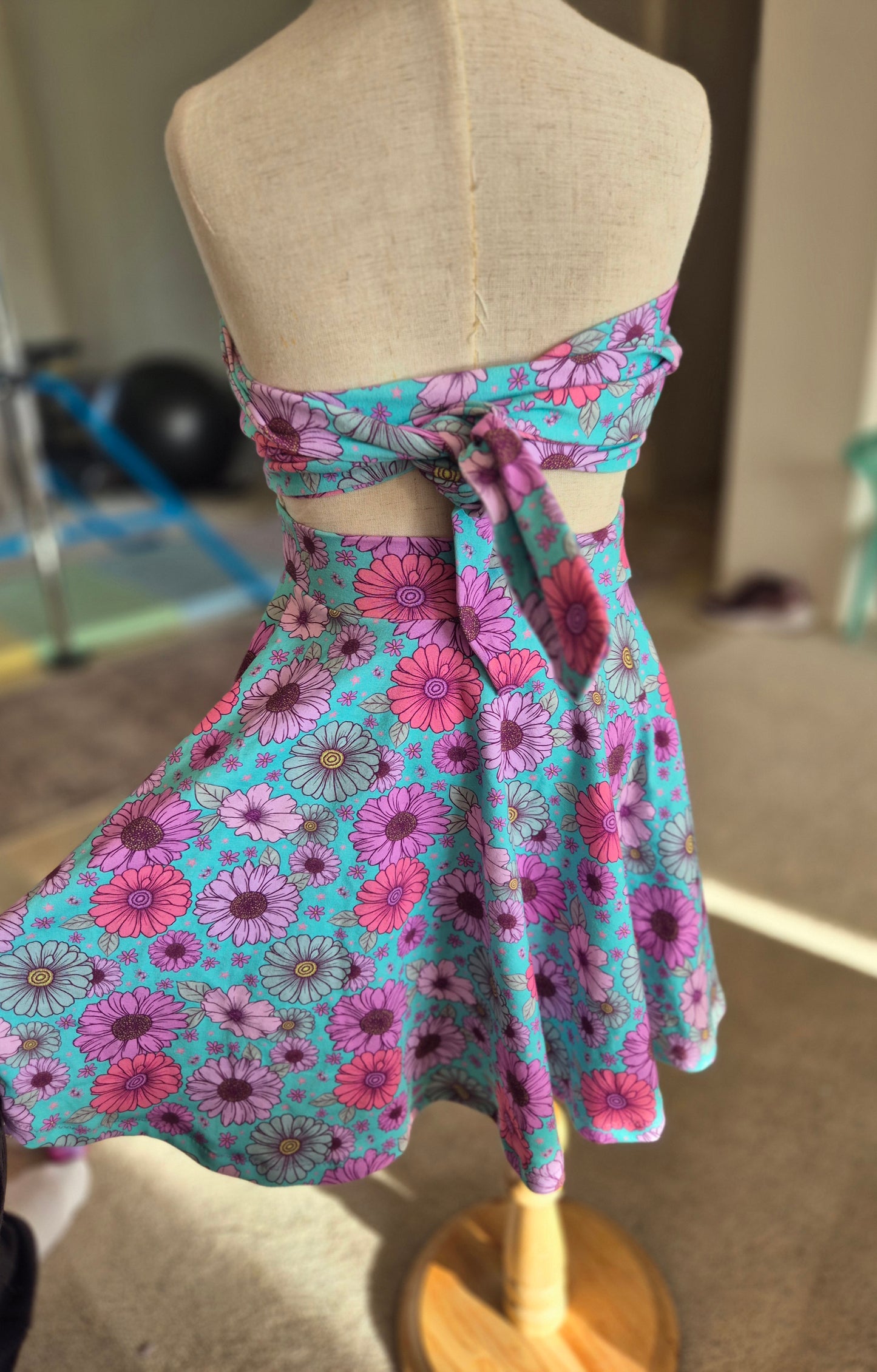 Size 8 circle skirt + OOAK wrap top or head wrap, handmade