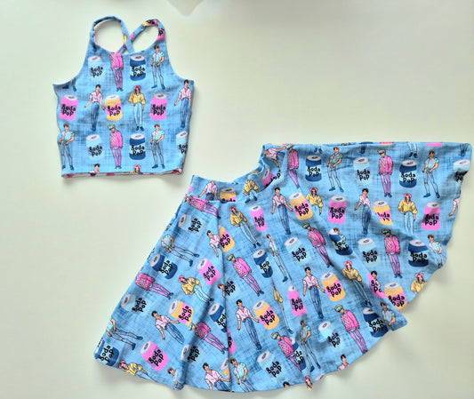 ***SODA pop size 8 tear drop back EXTRA LENGTH crop and standard length skirt