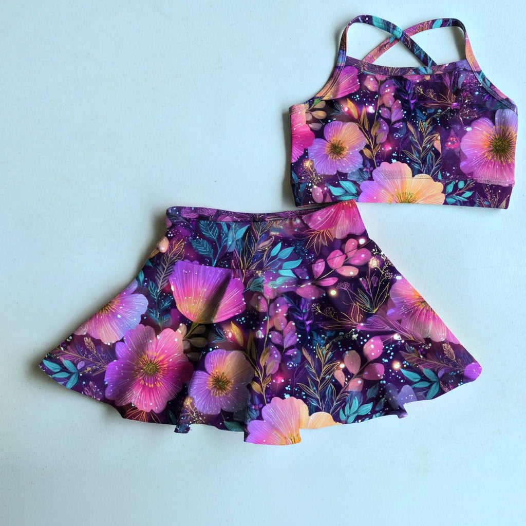 Gymnastics/dance crop and circle skirt with built-in shorts - 95%cotton *6-8WEEK TAT