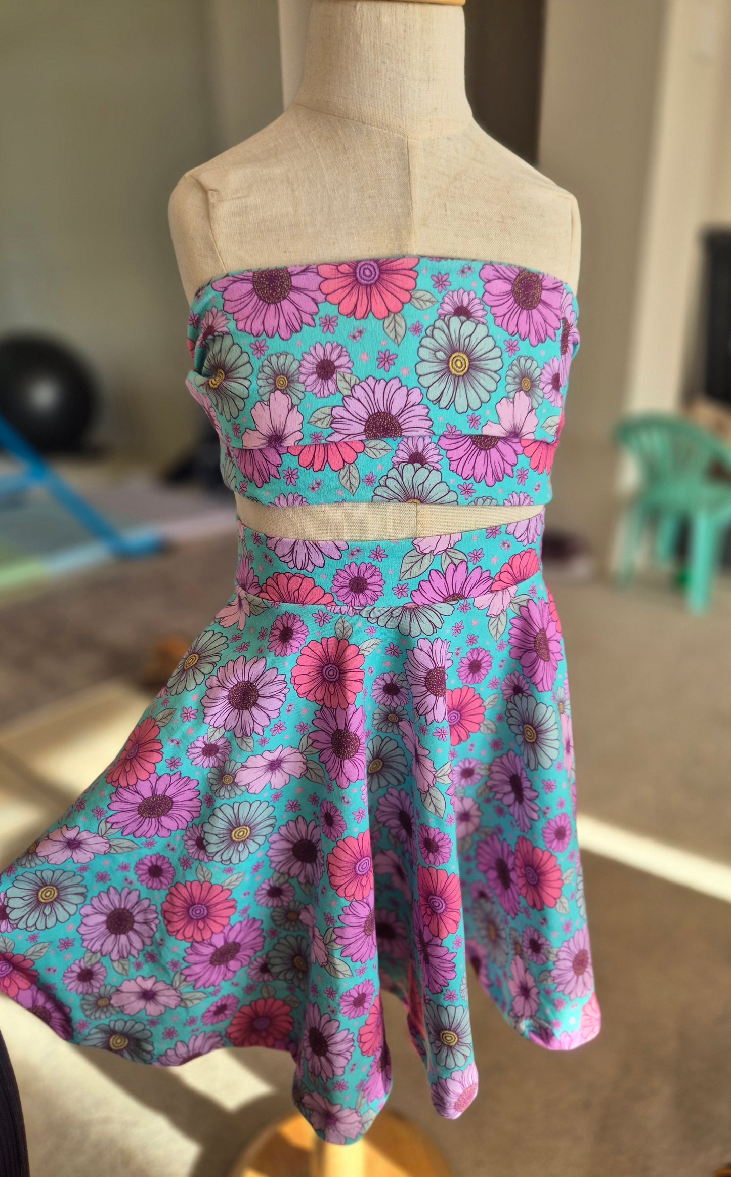 Size 8 circle skirt + OOAK wrap top or head wrap, handmade